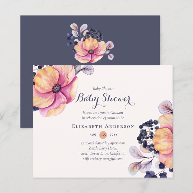 Papier Invitation moderne et jolie à thème floral pour Ba (Devant / Derrière)