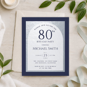 Papier Invitation Navy Blue et Argent pour les 80 ans d'u