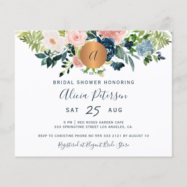 Papier Invitation nuptiale d'aquarelle florale budget (Devant)