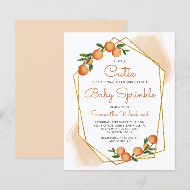 Papier Invitation Orange Little Cutie Citrus Baby Sprinkl (Devant / Derrière)
