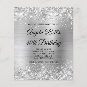 Papier Invitation pailletée argentée glamour pas chère po