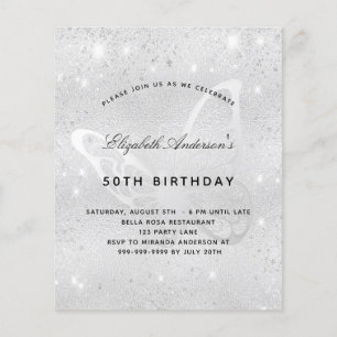 Papier Invitation papillon argent d'anniversaire budgétai