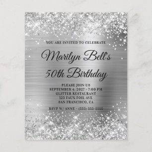 Papier Invitation pas chère 50 ans argent pailleté