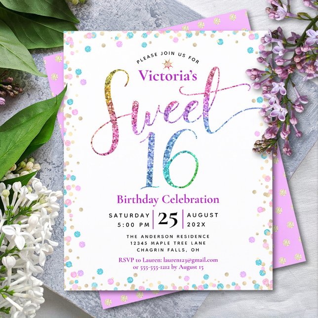 Papier Invitation pas chère pour Sweet 16 avec confettis  (Créateur téléchargé)