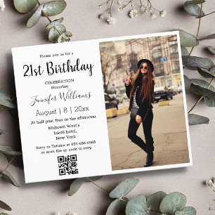 Papier Invitation photo avec QR code pour 21e anniversair