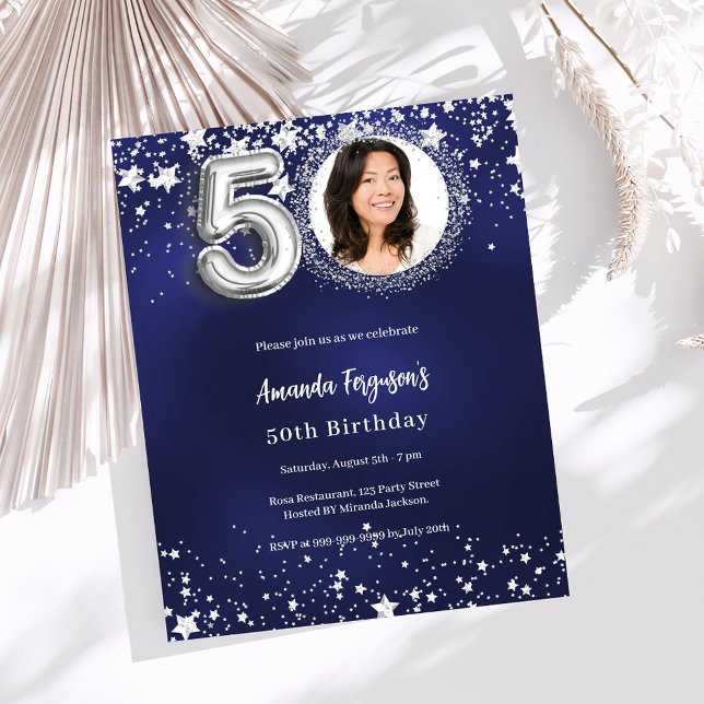 Papier Invitation photo bleu marine argent pour 50e anniv (Créateur téléchargé)