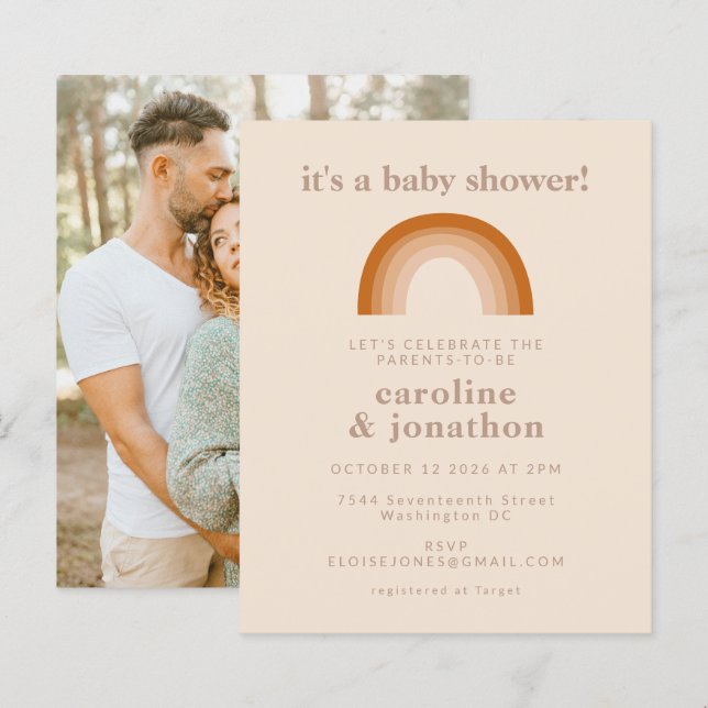 Papier Invitation photo de Baby Shower Budget Rainbow Ter (Devant / Derrière)