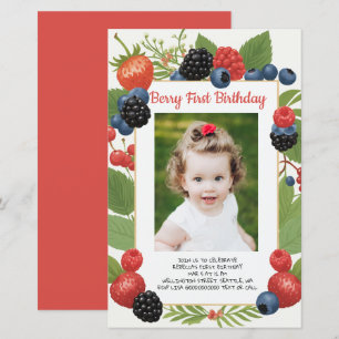 Papier Invitation photo pour 1er anniversaire Berry Budge