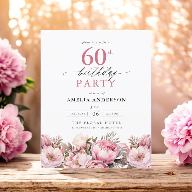 Papier Invitation pour 60 ans Budget Rose Jardin Floral (Créateur téléchargé)