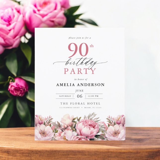 Papier Invitation pour 90e anniversaire Budget Rose Jardi (Créateur téléchargé)