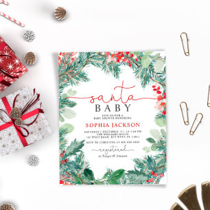 Papier Invitation pour Baby Shower de Noël avec Père Noël