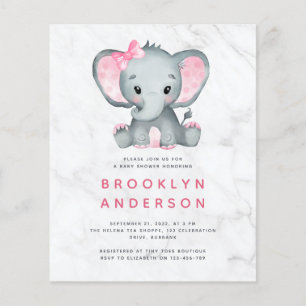 Papier Invitation pour Baby Shower Fille Éléphant BUDGET