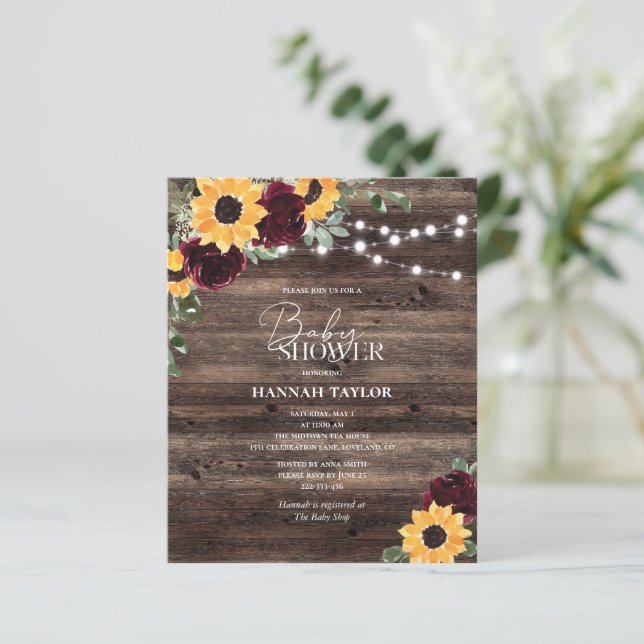 Papier Invitation pour Baby Shower Thème Fleur de Tournes (Debout devant)