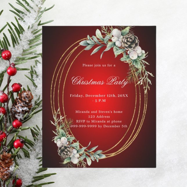 Papier Invitation pour la fête de Noël au pin cône rouge  (Créateur téléchargé)