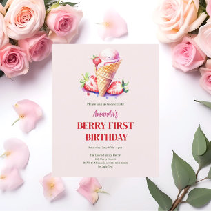Papier Invitation pour le 1er anniversaire de fraise glac