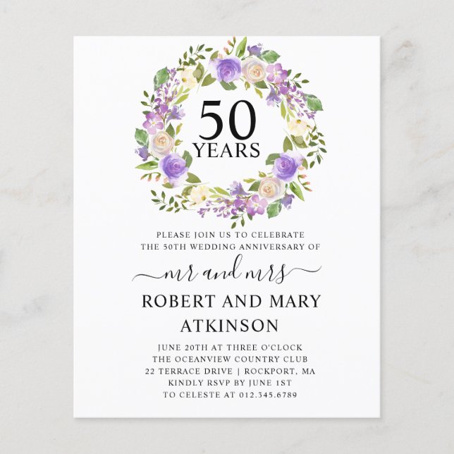 Papier Invitation pour le 50e anniversaire de mariage à m (Devant)