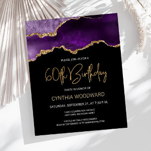 Papier Invitation pour les 60 ans Budget Purple Gold Agat