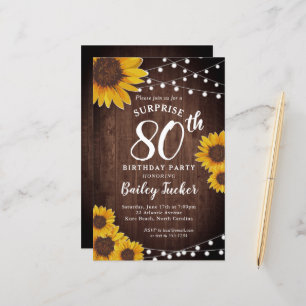 Papier Invitation pour les 80 ans Surprise au Tournesol R
