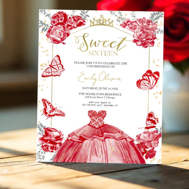 Papier Invitation pour un budget de Sweet 16 Robe rouge p (Créateur téléchargé)