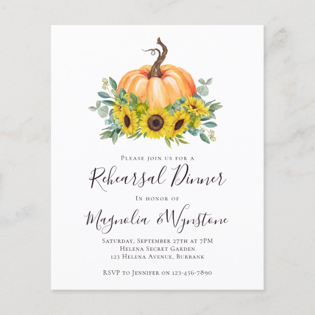 Papier Invitation pour un dîner de répétition d'automne à (Devant)