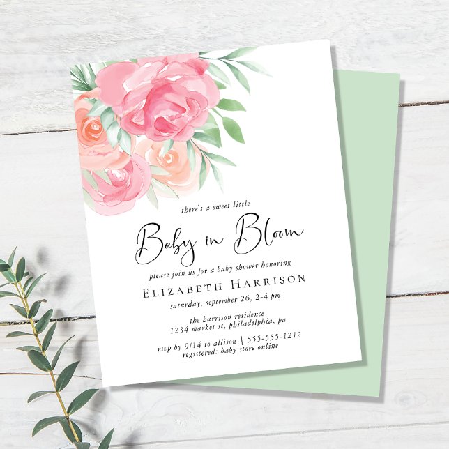 Papier Invitation pour une Baby Shower Budget Fleurs Bébé (Créateur téléchargé)