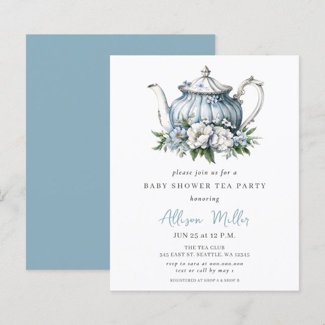 Papier Invitation pour une Baby Shower garçon sur le thèm (Devant / Derrière)