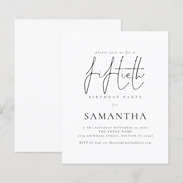 Papier Invitation pour une fête d'anniversaire de 50 ans  (Devant / Derrière)