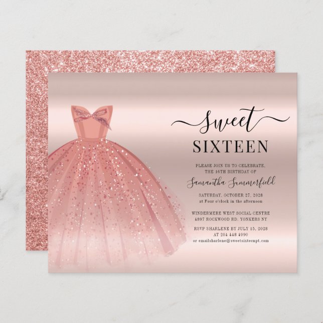 Papier Invitation pour une fête d'anniversaire Sweet 16 (Devant / Derrière)