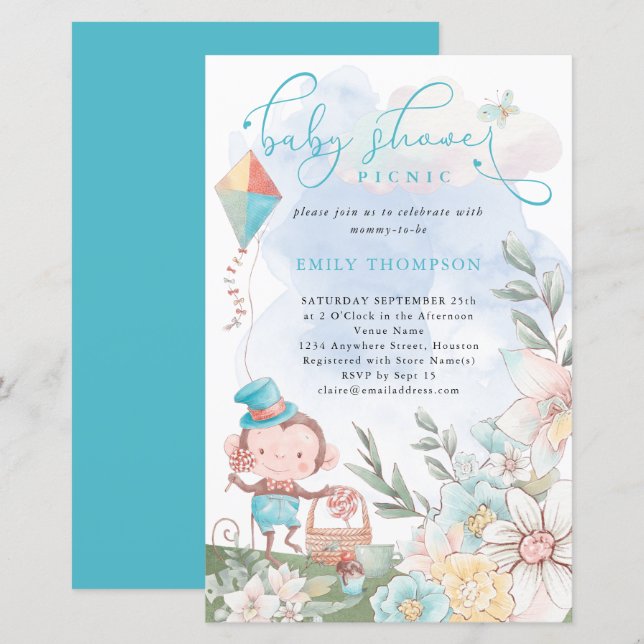 Papier Invitation pour une garden-party pour bébé garçon  (Devant / Derrière)
