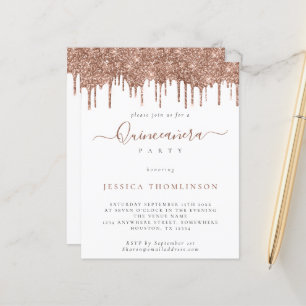 Papier Invitation Quinceañera à paillettes roses avec gou