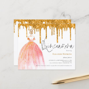 Papier Invitation Quinceañera avec gouttes de paillettes 