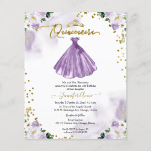 Papier Invitation Quinceañera Budget Floral Bilingue
