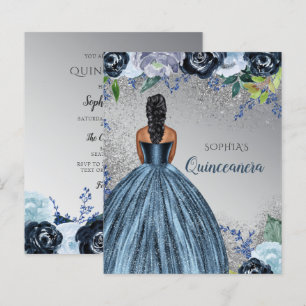 Papier Invitation Quinceañera Robe à paillettes bleue Bud