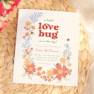 Papier Invitation Rétro pour Baby Shower Fille Petit Bug 