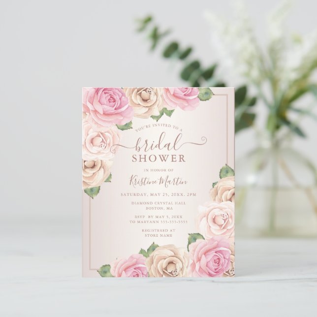 Papier Invitation Rose d'aquarelle budgétaire Fête des ma (Debout devant)