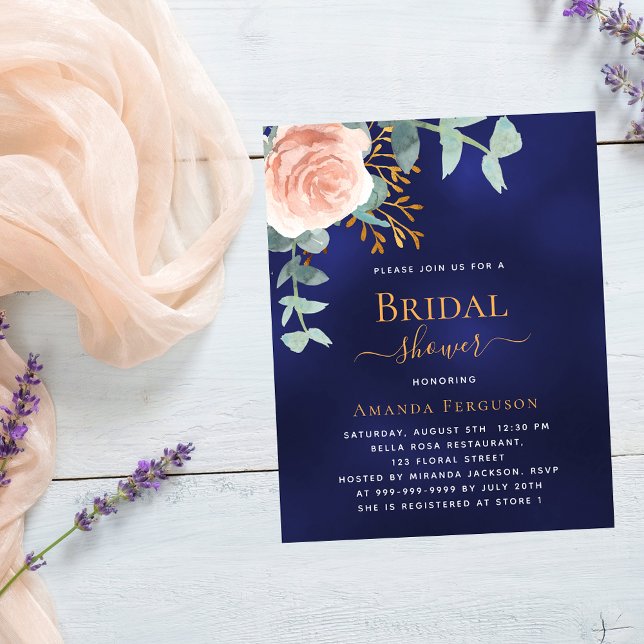 Papier Invitation rose de douche nuptiale bleu or (Créateur téléchargé)