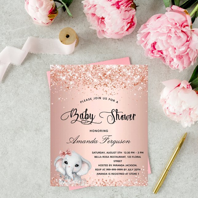 Papier Invitation rose d'éléphante du Baby shower budgéta (Créateur téléchargé)