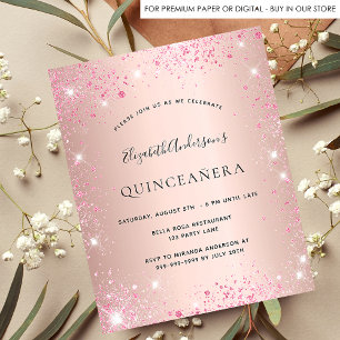Papier Invitation rose gold et rose pour Quinceanera à pe