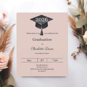 Papier Invitation rose poudré pour la fête de fin d'étude
