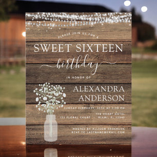 Papier Invitation rustique pour un anniversaire Sweet 16