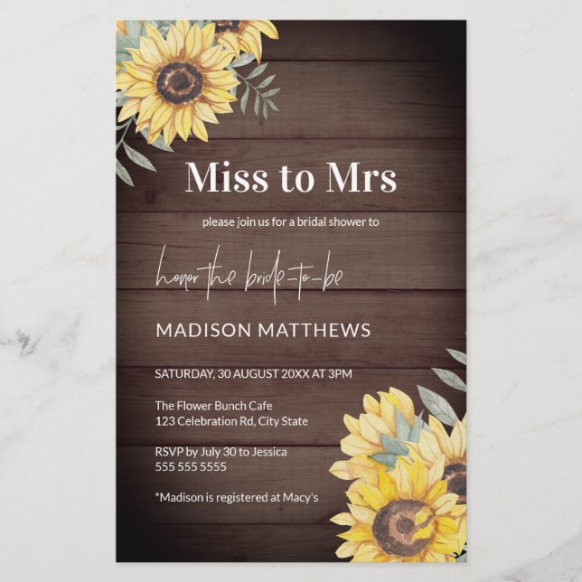 Papier Invitation Rustique Tournesol de bois nuptiale dou (Devant)