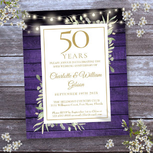 Papier Invitation Rustique Violet pour le 50e Anniversair
