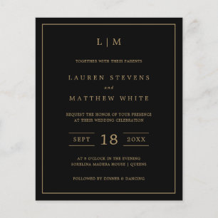 Papier Invitation simple Black and Gold Budget Wedding