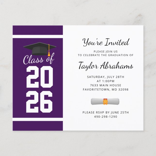 Papier Invitation simple pour la fête de fin d'études 202 (Devant)