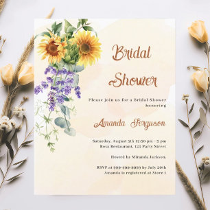 Papier Invitation Sunflowers lavande nuptiale douche
