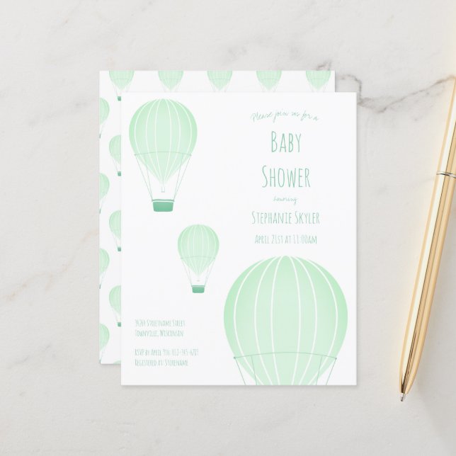 Papier Invitation sur le Baby shower à air chaud du budge (Devant/Arrière en situation)