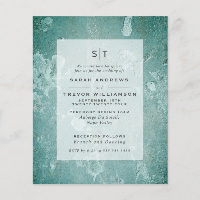 Papier Invitation verte du Mariage du budget Wabi Sabi Aq (Devant)