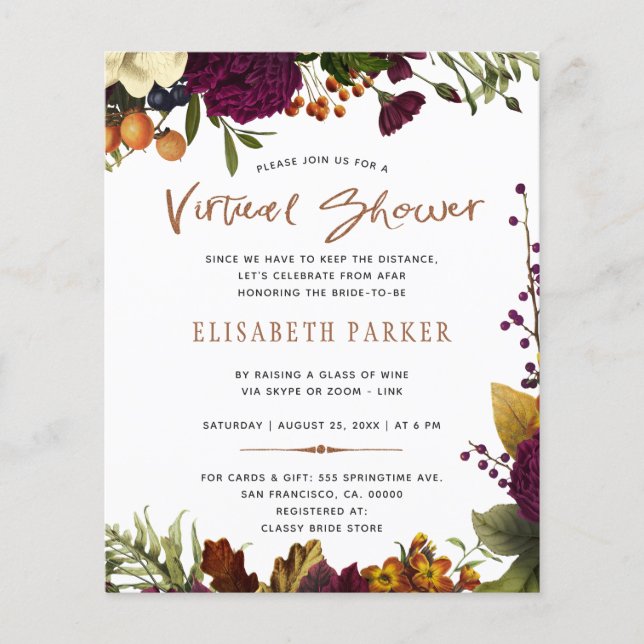 Papier Invitation virtuelle de baby shower floral à petit (Devant)