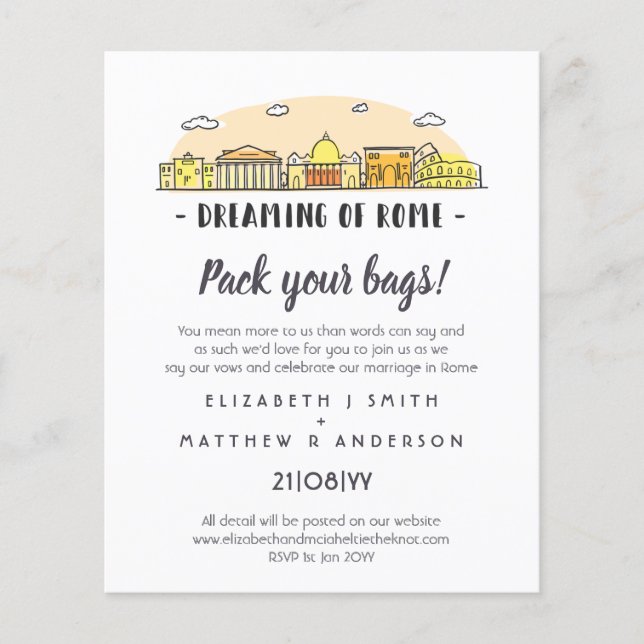 Papier Invitations budgétaires manuscrites du Mariage ROM (Devant)