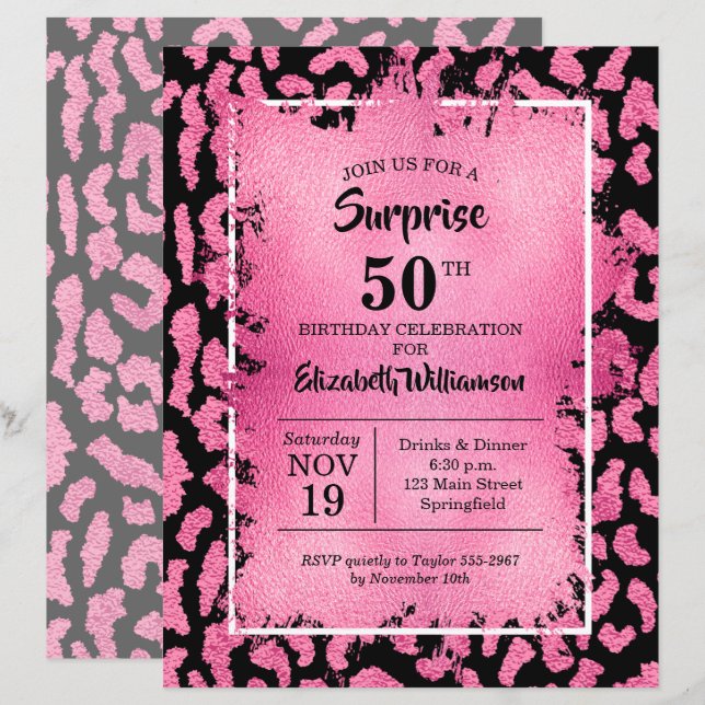 Papier Invitations d'anniversaire Budget Pink Black Leopa (Devant / Derrière)